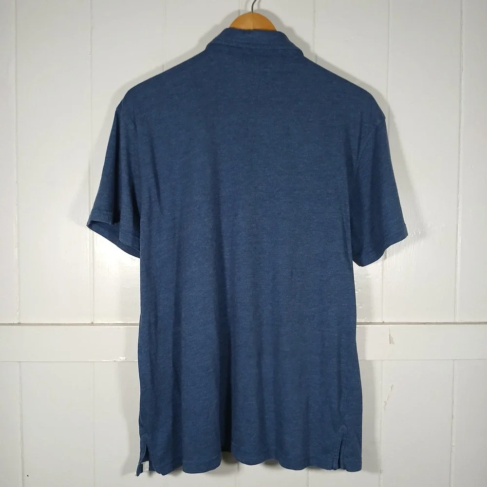 Fair Harbor Polo Shirt Mens Large Blue Recycled Cotton Blend Pocket Short Sleeve